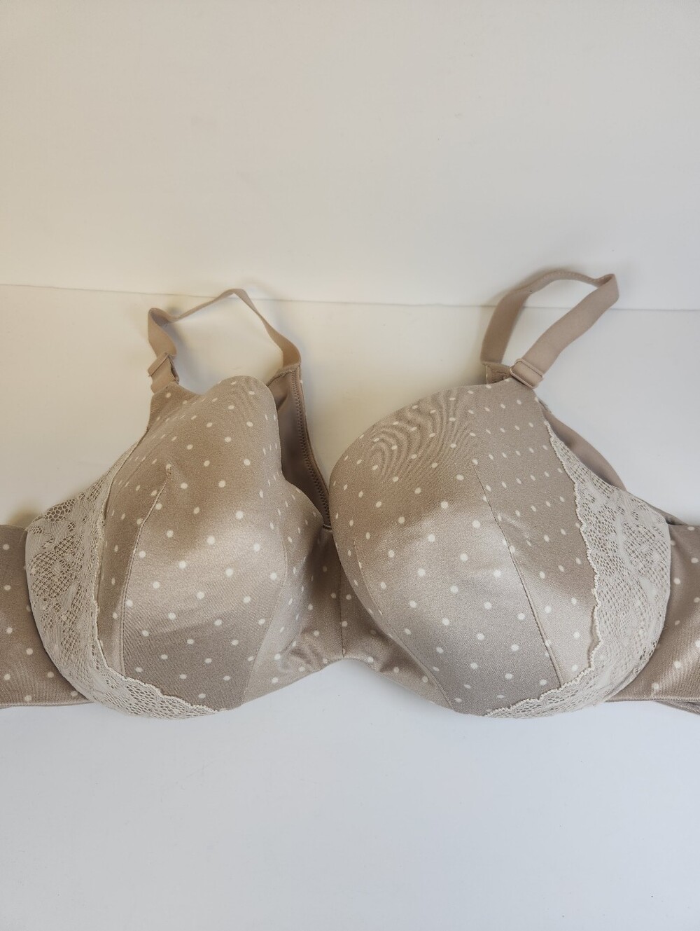 Cacique Lane Bryant Beige Polka Dot Lace Balconette Underwire Bra 44D